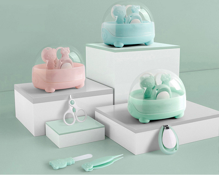Kit De Manucure Bébé Avec étui Hibou - 4 Accessoires (ciseaux, Lime, Coupe-ongles, Pince) - Rose, Bleu, Vert